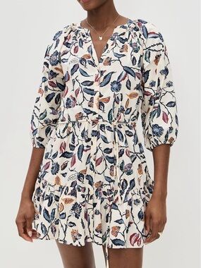 Apiece Apart Mini Mitte Cream Dress with Multi-Color Floral Leaf Print